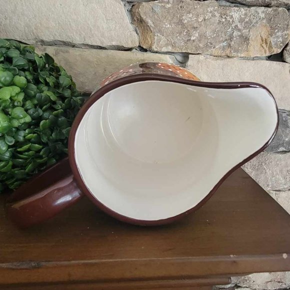 Vintage Laurie Gates Ceramic Chocolate Brown Pitcher With Flowers - Picture 3 of 4